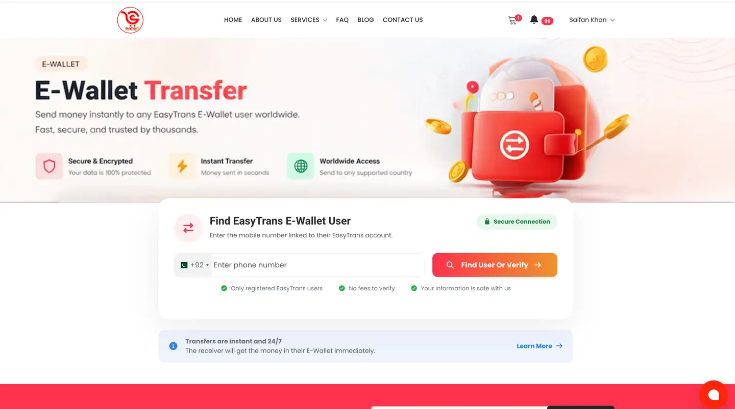 EasyTrans financial services website developed by Encoder Technologies — view 7
