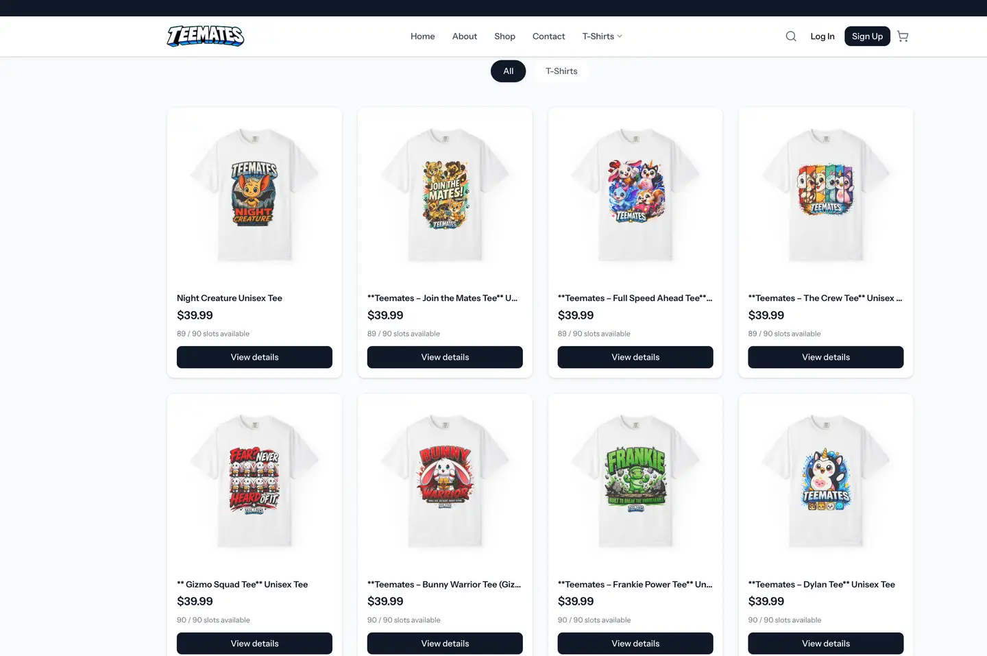 TeeMates eCommerce online store developed by Encoder Technologies — view 2