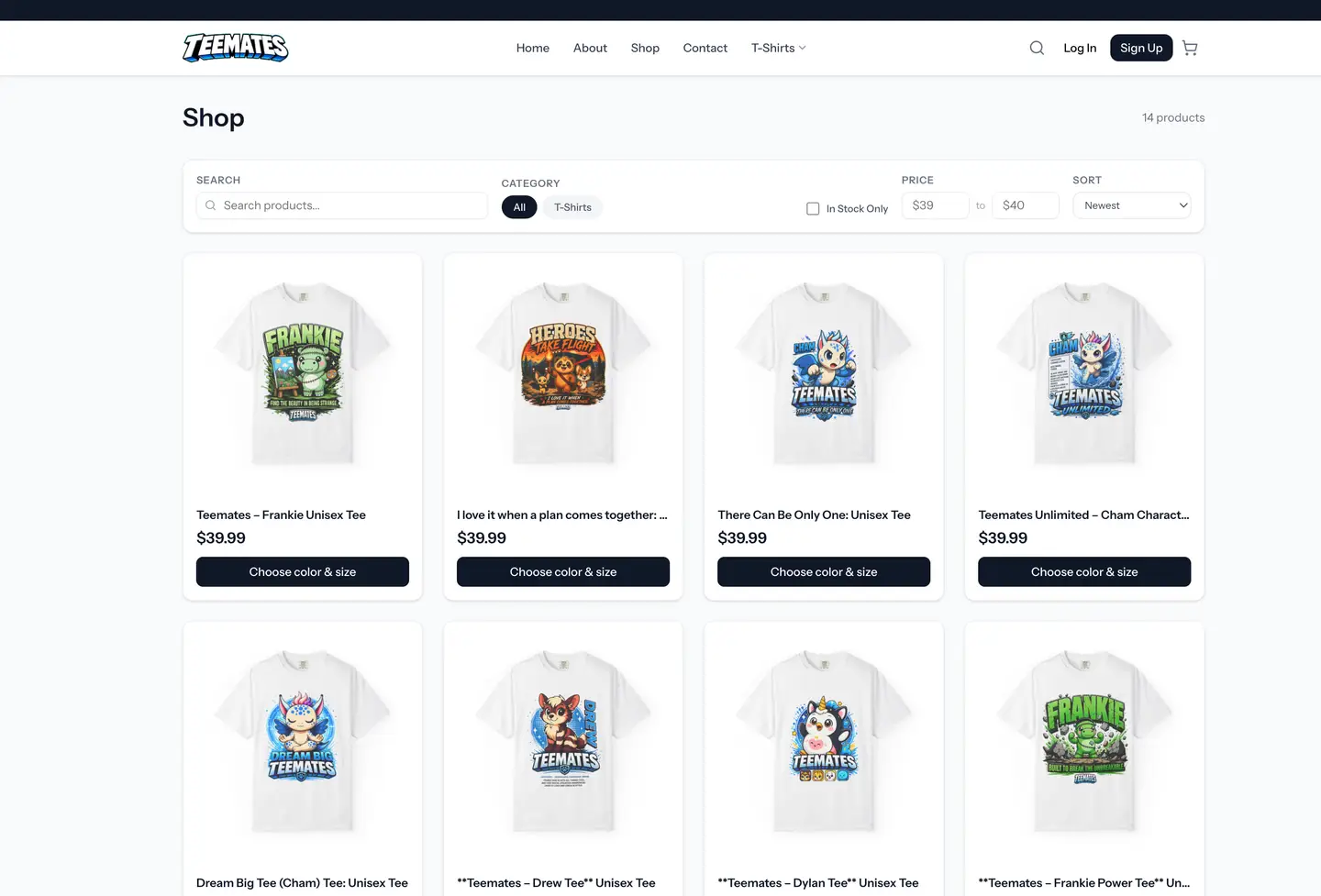 TeeMates eCommerce online store developed by Encoder Technologies — view 3
